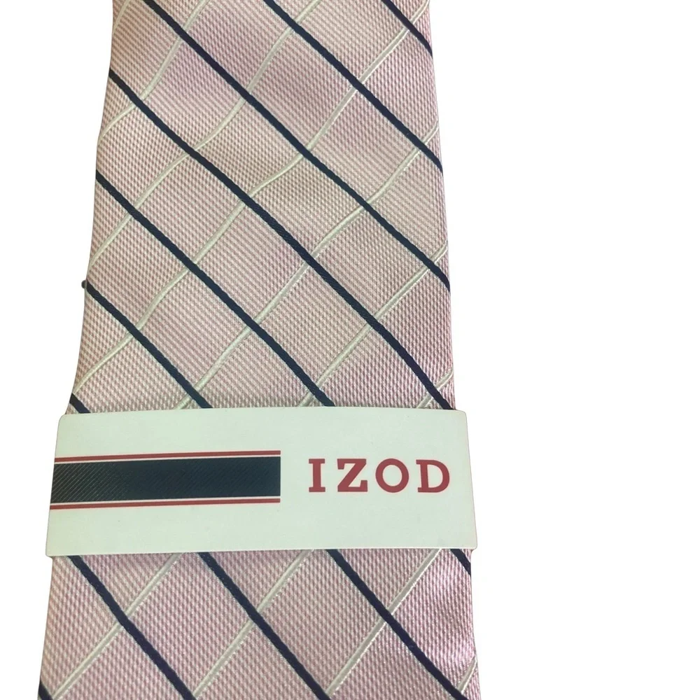 NEW‎ IZOD Men's Neck Tie New Pink Navy White Plaid